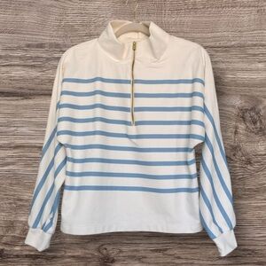 Dudley Stephens Marion Zip Pullover Ice Blue Stripe Lightweight Terry Fleece XS